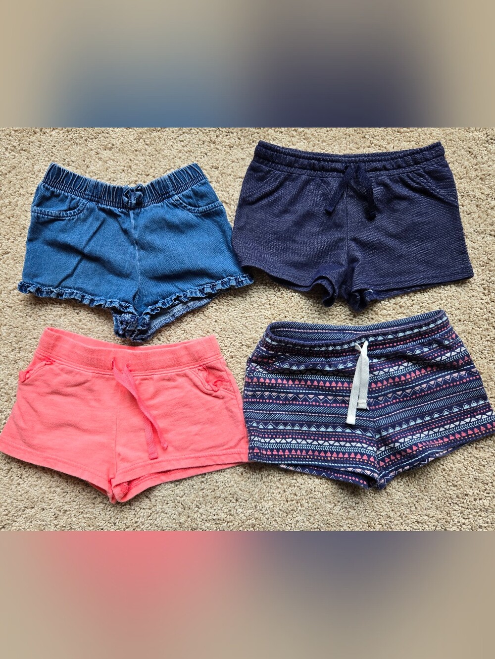 24 Months Girls Knit Shorts - Denim, Navy, Coral, Pattern